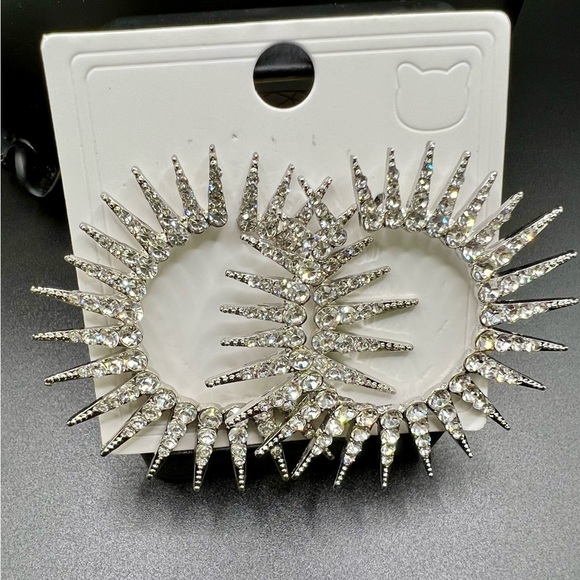 New Sparkling Crystal Accented Silver Hoop Earrings - Picture 7 of 10